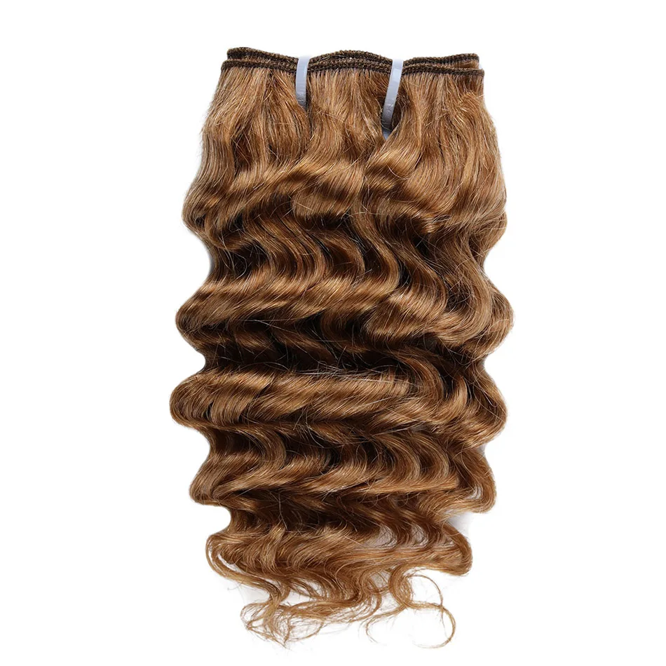 Deep Wave Hair Bundles Short Bob Style Brazilian Sew in Curly Weave Double Weft 30# Dark Brown Human Hair for Full Head 50g 4pcs
