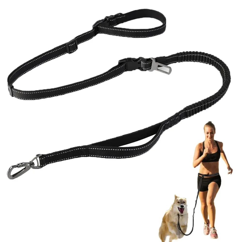 Freihändige Hundeleine 6-in-1: Verstellbare 2,4m Bungee-Hundeleine mit Nylon-Doppelgriff zum Gehen/Laufen/Trainieren