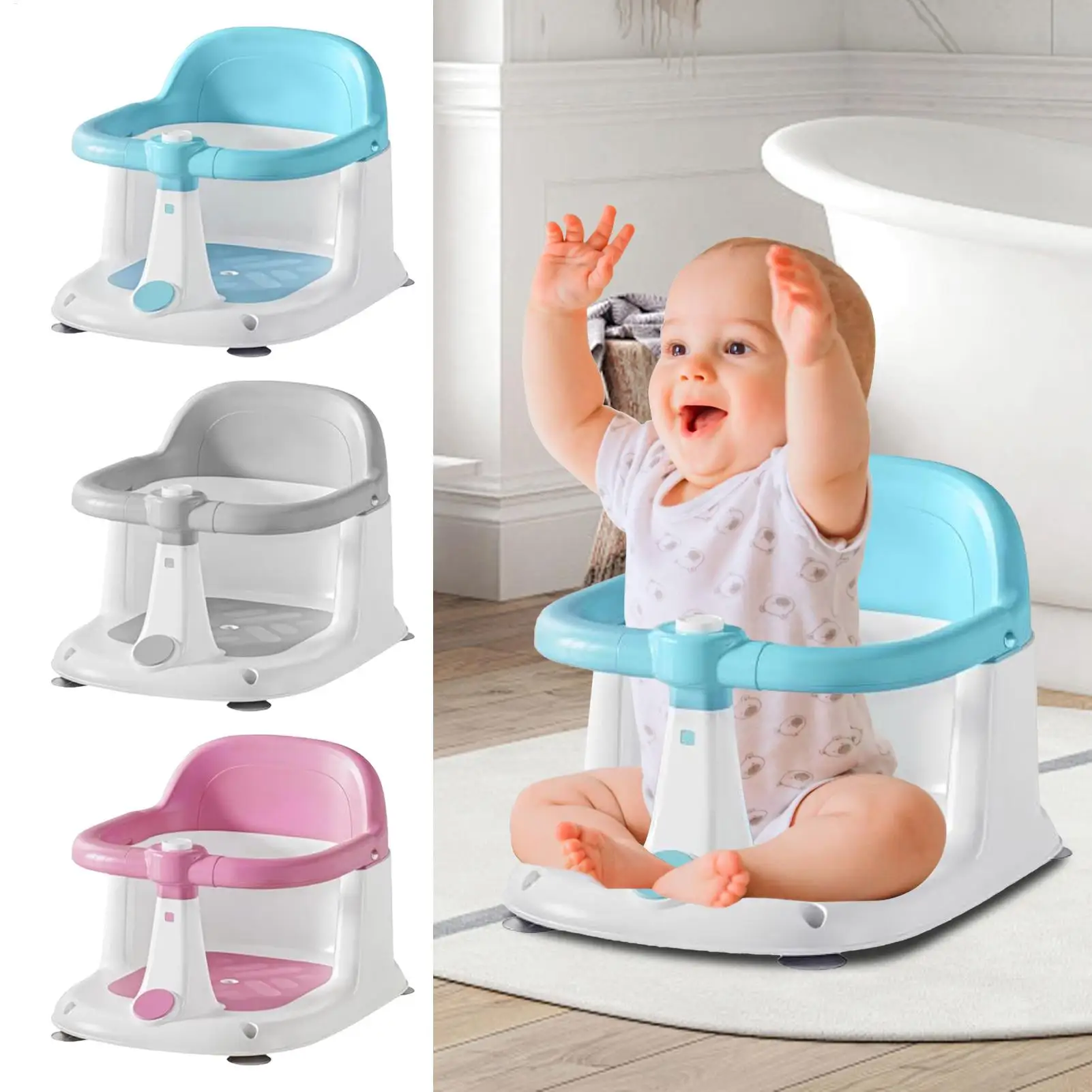 

Toddler Bath Seat Sit Up Portable Toddler Bathing Chair Quick-Drain Baby Bath Support Non-Slip Seat For 1-3 Years Old Bathroom