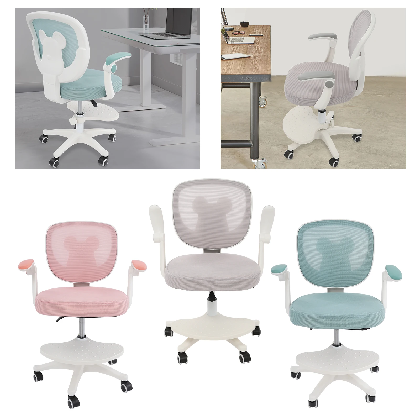 Cadeira de mesa infantil cinza claro/verde claro/rosa 44*41cm, cadeira giratória infantil, cadeira de mesa infantil com altura ajustável