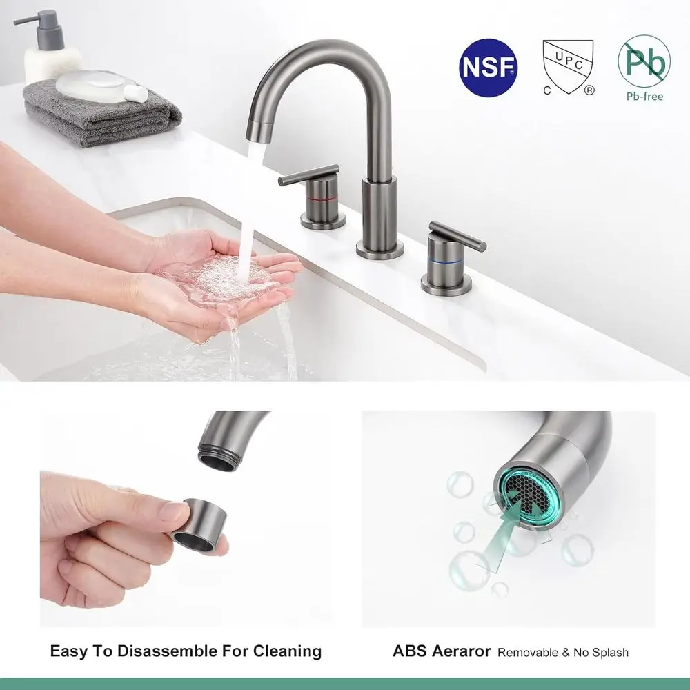 8 صنبور حمام من الفولاذ المقاوم للصدأ بمقبضين على نطاق واسع و3 فتحات و4 مركزية #2