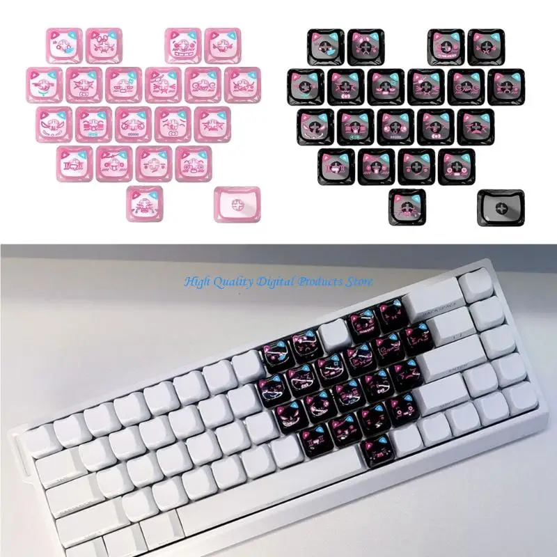 

U2JE Cats Themed Transparents Keycap Collection 21Keys Ergonomic Layout Glowing Through Effect For Mechanical Keyboards