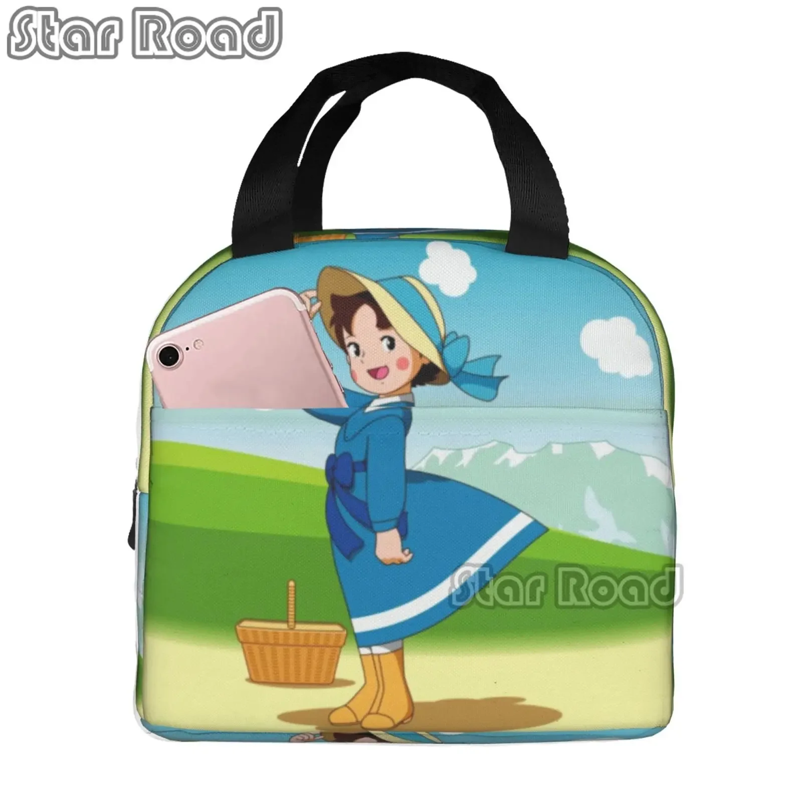 Japanese Anime Harajuku Hudi Grandpa Lunch Bento Bags Portable Aluminum Foil Thickened Thermal Cloth Lunch Bag for Women Men Boy