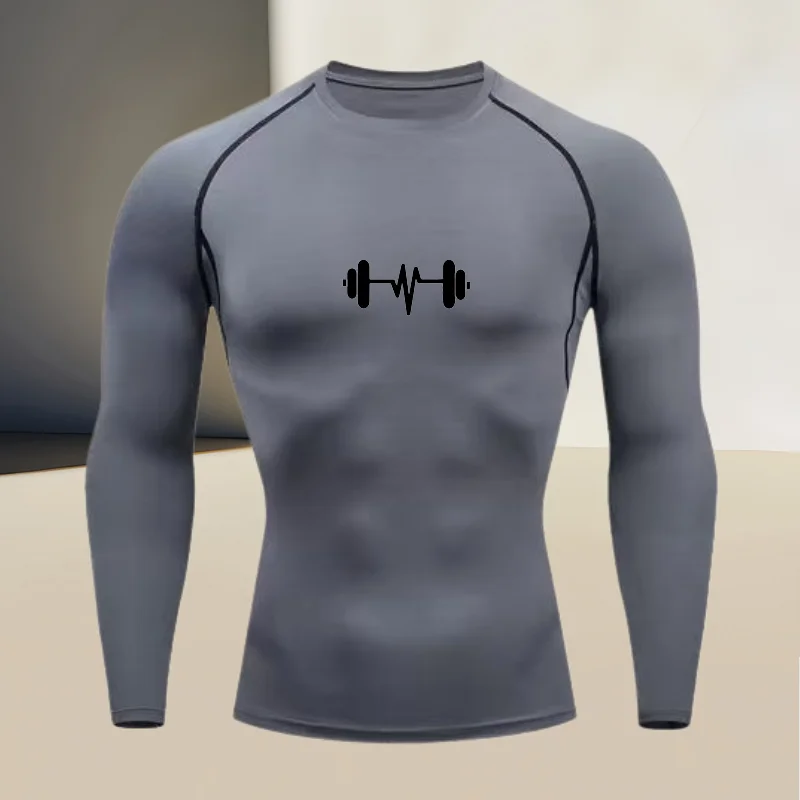 Men's round neck quick drying compression long sleeved printed top - a must-have for high stretch fitness and outdoor sports - Image 4