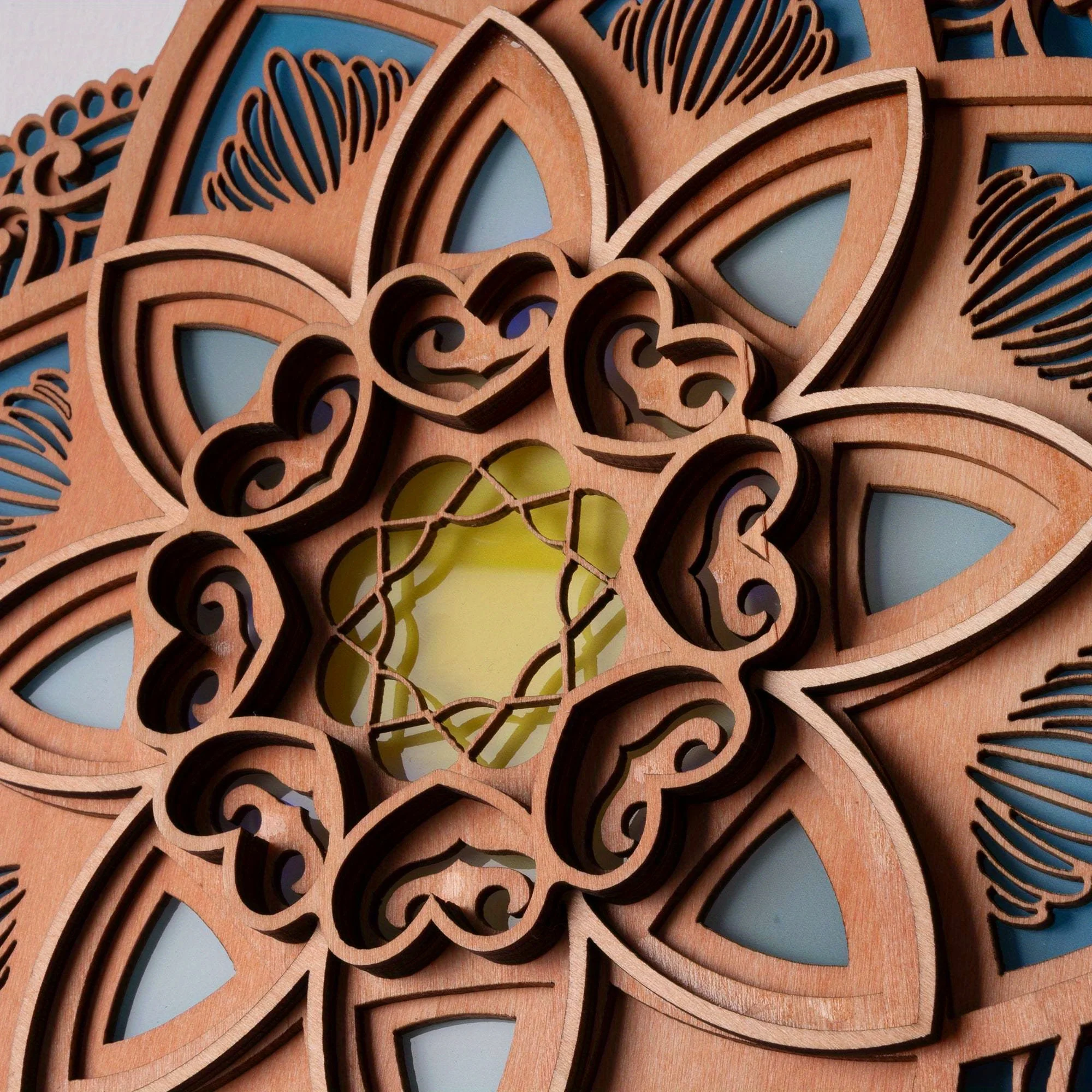 ديكور حائط ماندالا، ديكور فني جداري ماندالا مع أضواء LED، ديكور فني جداري لوتس، ضوء زهرة خشبي بوهيمي #2