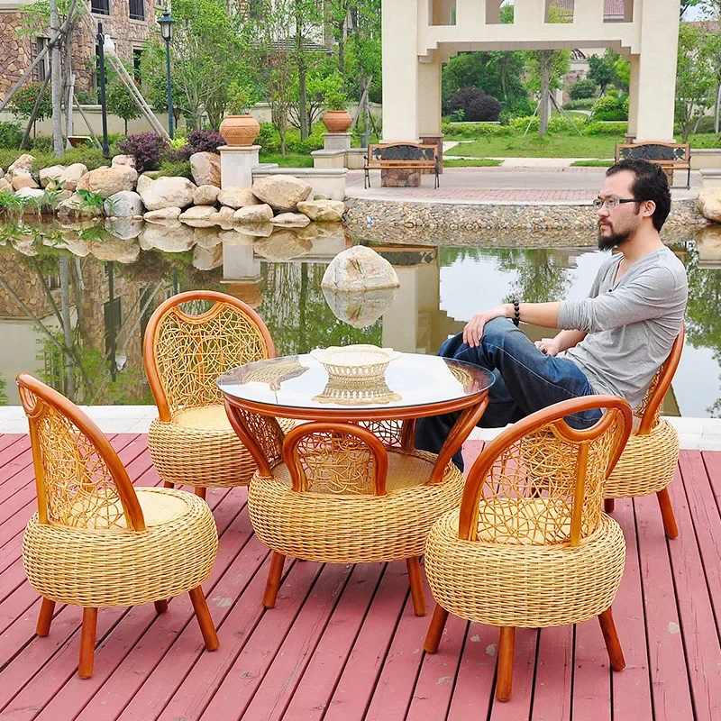 Rattan Chair Three-Piece Single Real Rattan Handmade Armchair