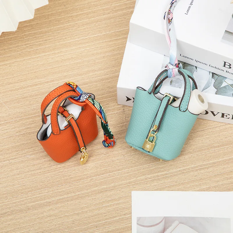 New Mini House Small Bag Leather Handheld Portable Hand Rope Bluetooth Earphone Bag Zero Wallet Multi Functional Small Bag