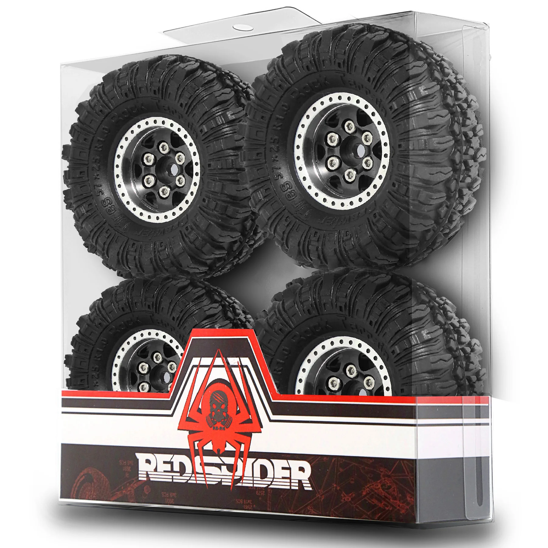 RED SPIDER 4Pcs 57mm 1.0In RC Mud Tyres With Metal Wheel Rims Universal For Hobby CR18 FCX24 Mini Military Truck Crawler Vehicle