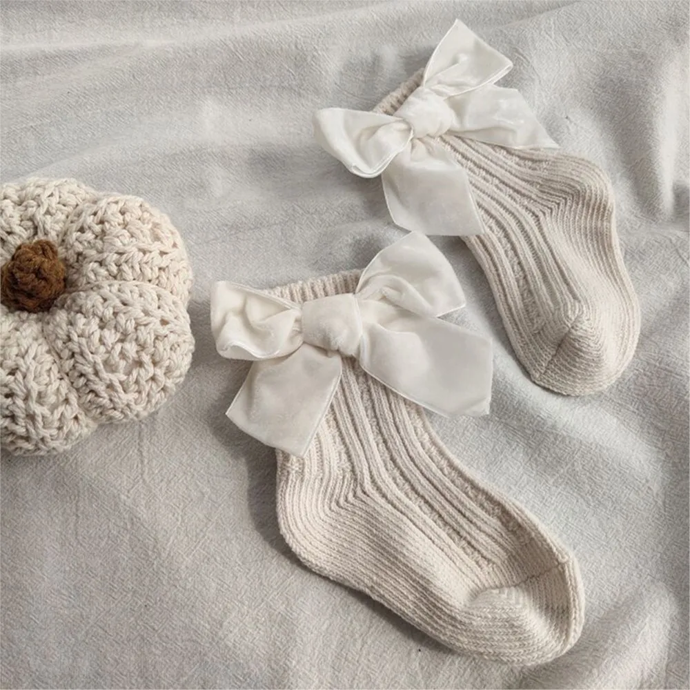 Spring Baby Infant Socks Thick Knitted Girls Ankle Socks Big Bows Warm Cotton Children Socks Toddlers Boot Socks 0-5Years