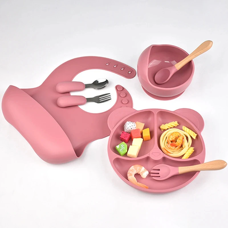 

Baby Feeding Set | Silicone Bowl And Plate With Suction,Waterproof Bib,Fork & Spoon | Infant Tableware Kids Plate BPA-Free Baby