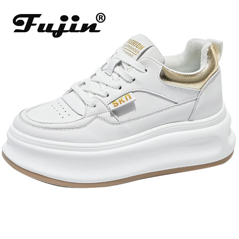 

Fujin 6.5cm Air Mesh Genuine Leather Casual Breathable Summer Autumn Platform Vulcanize Wedge Chunky Sneakers Spring White Shoes