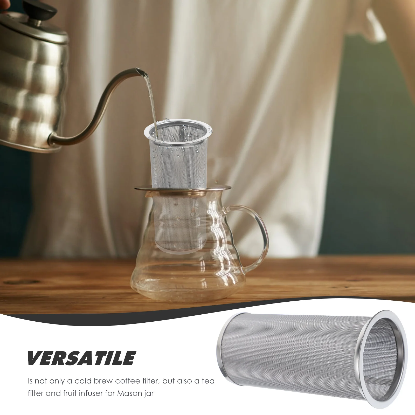 

Stainless Filter Fine Mesh Reusable Cold Brew Tea Infuser Mason Jar Strainer Easy Clean Versatile Kitchen