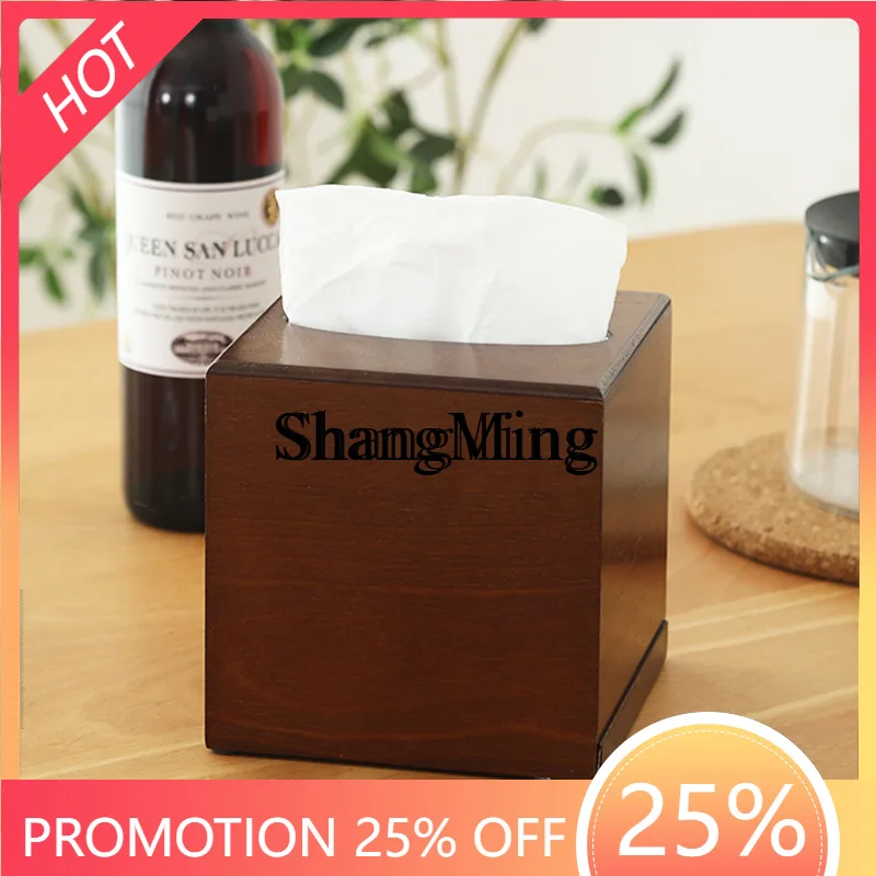 

FG good-looking solid wood pumping carton, black walnut color tissue box, living room pulling desktop wooden storage box