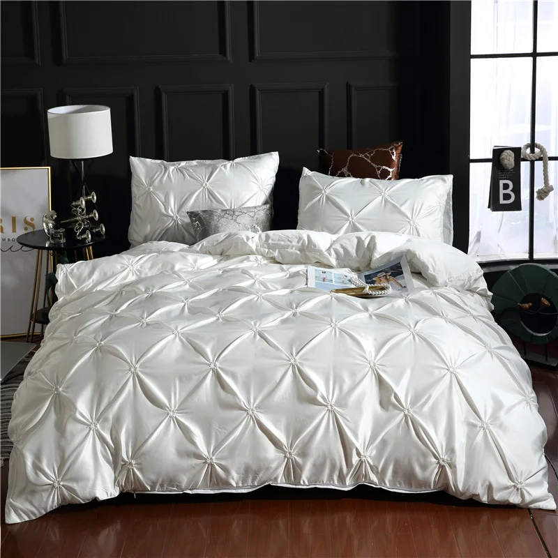 Chiffon Pinched Flower Design Duvet Cover Set with Pillow Cases Fashion Polyester Bedding Set Soft Comfortable Quilt Cover 3pcs view 2