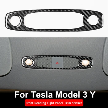 Autocollant de garniture de cadre de panneau de lampe de lecture avant intérieur en Fiber de carbone, accessoires de voiture pour Tesla modèle 3 2017 – 2022 modèle Y 2020-2022