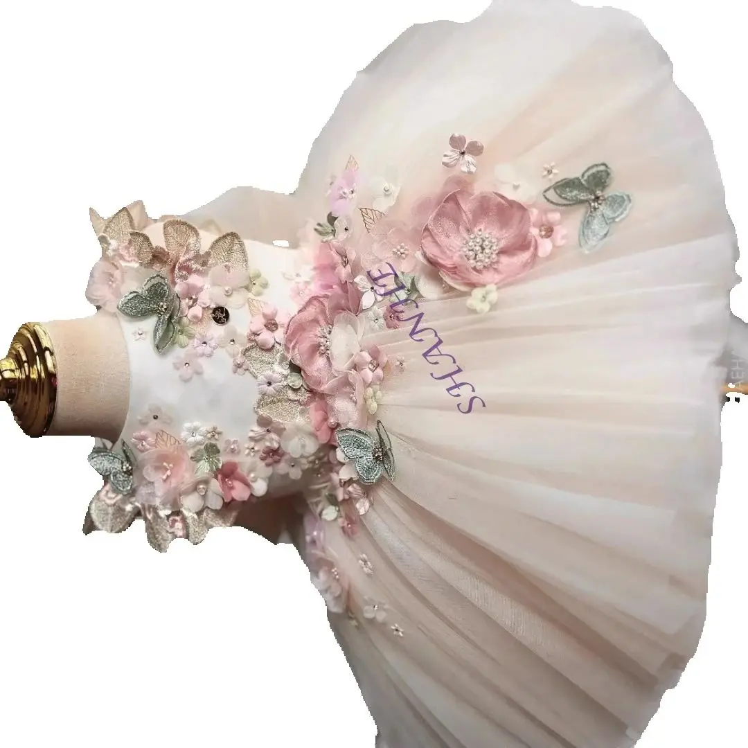 

Summer Floral Princess Gown Kids Party Wear Vestido - First Birthday Girl's Dress Floral Princess Costume for Children Flower