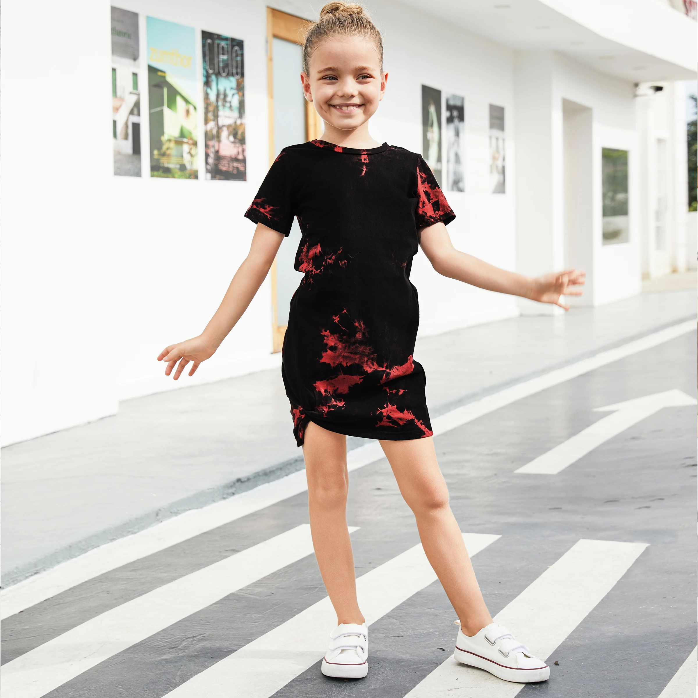 

PatPat Хлопковое повседневное платье для девочек с принтом тай-дай