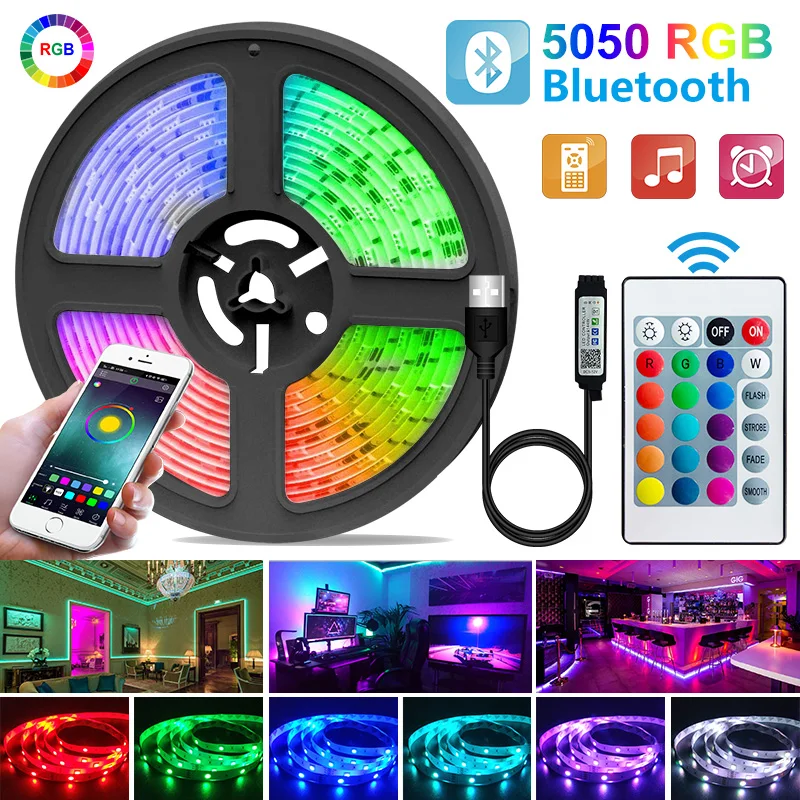 30M LED Strip Light USB Bluetooth 5050/2835 RGB Light SMD DC5V Flexible LED Lamp Tape Ribbon TV Desktop Screen BackLight Diode