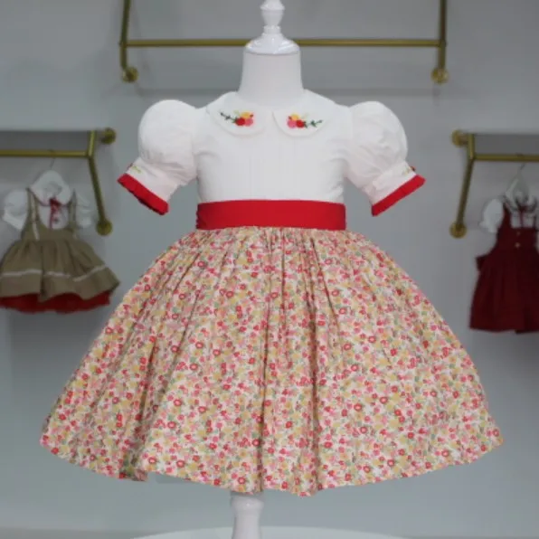 0-12Y Baby Girl Summer Handmade Embroidery Floral Dress for Birthday Baptism Wedding Eid Casual B309
