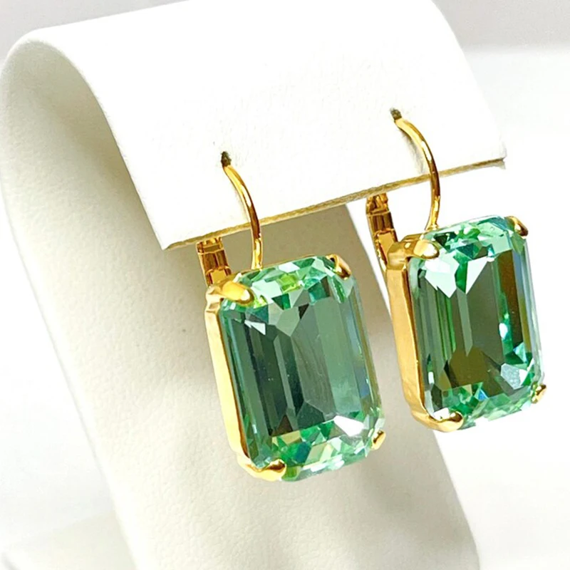 Light Green Crystal French Clip Earrings for Women Statement Haute Luxury Earring Wedding Banquet Style Graduation Ceremony 2023