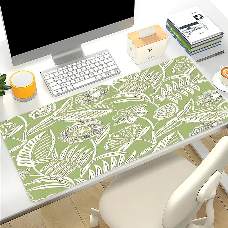 Bohemian Style Floral Green Plant Large Gaming Mouse Pad HD XXL Anti-Slip Rubber Base Desk Pads Suitable for Office and Home Use