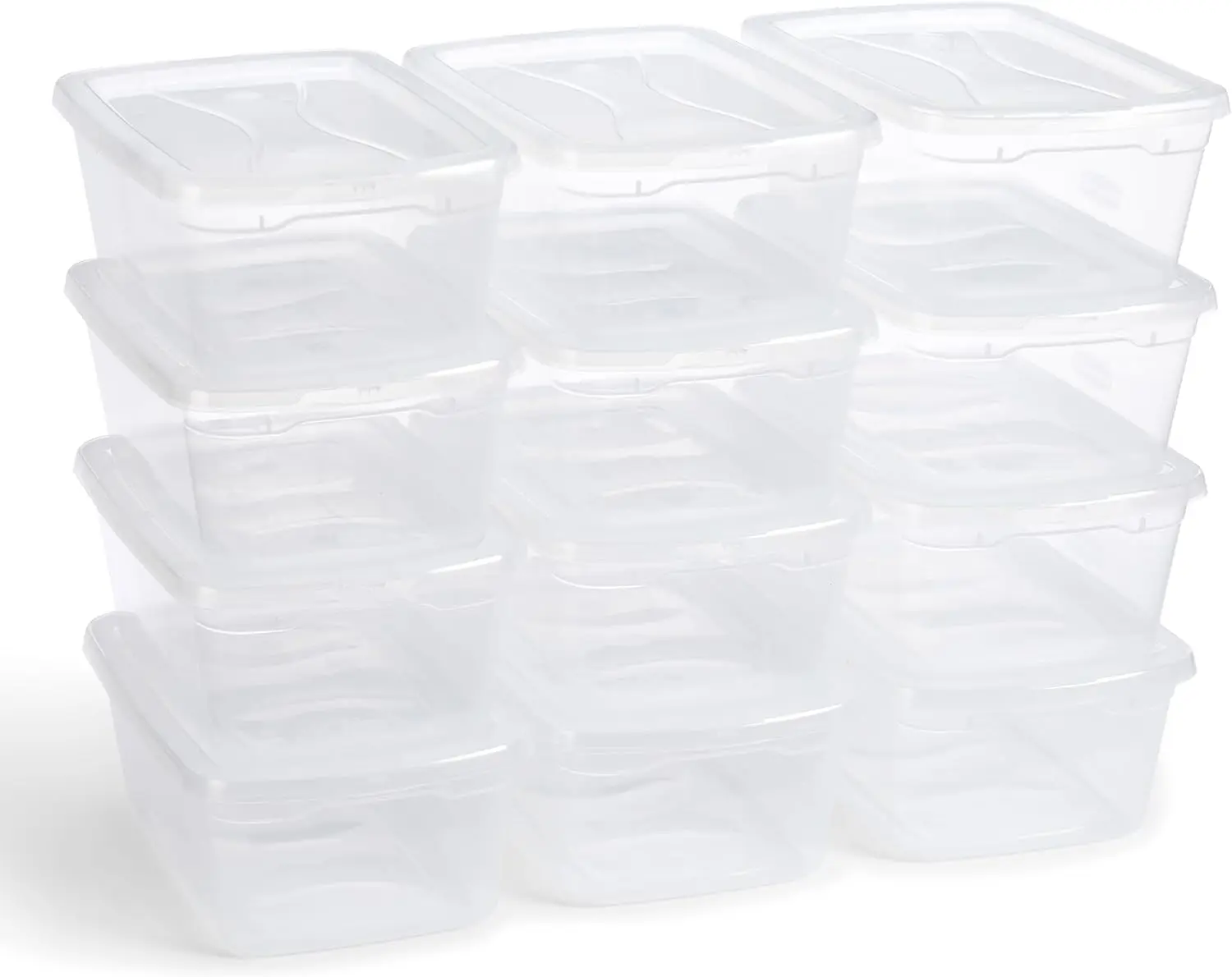 6 Qt Clear Storage Bins with Latching Lids, 12-Pack, Stackable, BPA-Free, Made in USA