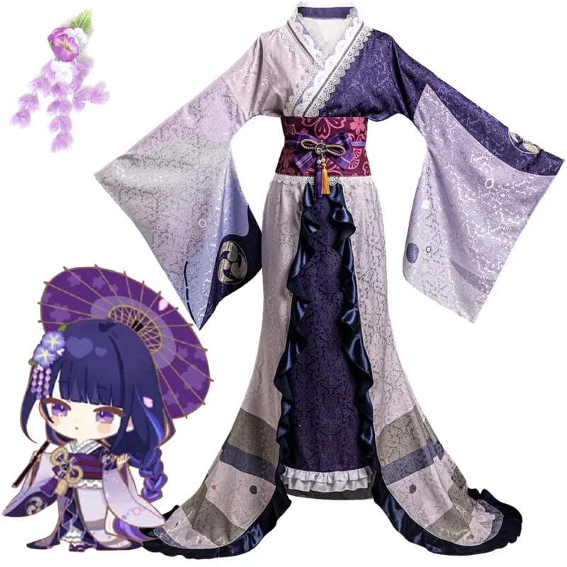 

Raiden Shogun Cosplay Costume Anime Game Genshin Impact Fantasy Women Kimono Dress Halloween Clothing For Disguise Ladies Coff L