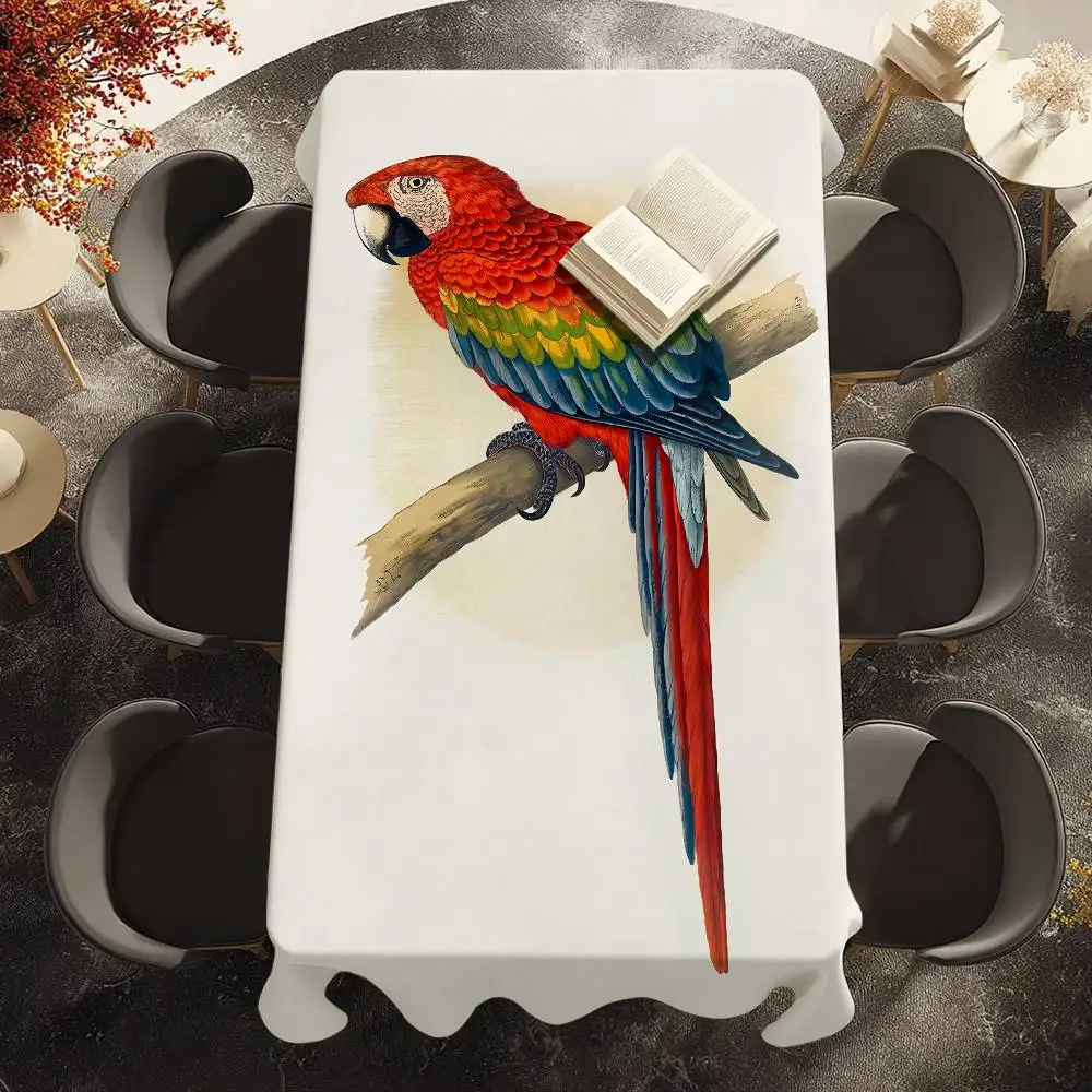 Colorful Parrot Table Cloth Waterproof Stain-Proof Polyester Table Cover for Decoration Dining Kitchen Party Tablecloth