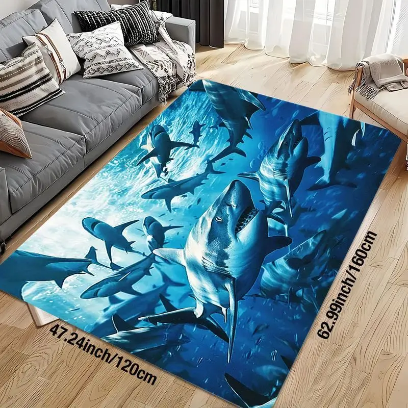 Flannel Printed Shark Rug Ocean Depth Design Soft Fleece Floor Mat Living Room Carpet Underwater Decor Rugs