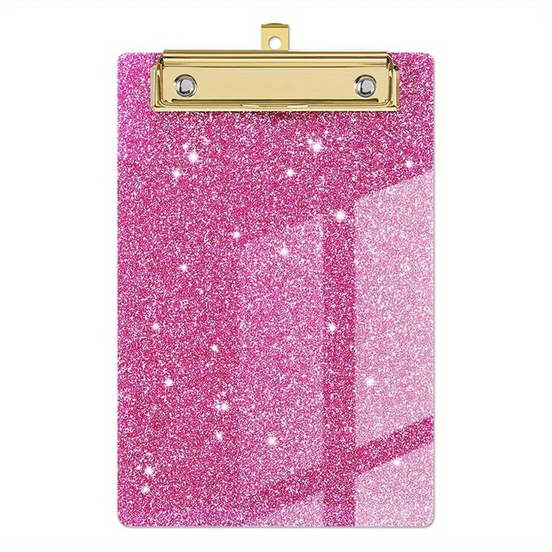 1pc Glitter Acrylic Office File Clipboards,Sparkling Writing Pads Golden & Silver Meeting Minutes File Storage Office Supplies