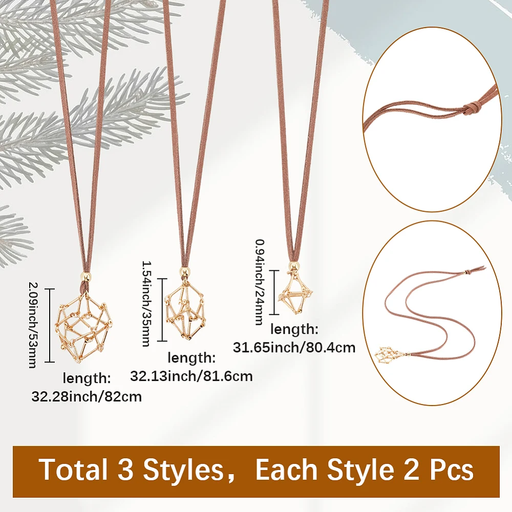 1 Box 6pcs 3 Sizes Necklace Holder Stone Cage Holder Gold Metal Brass Bar Connected Empty Gem Stone Cage Necklaces Chain Suede
