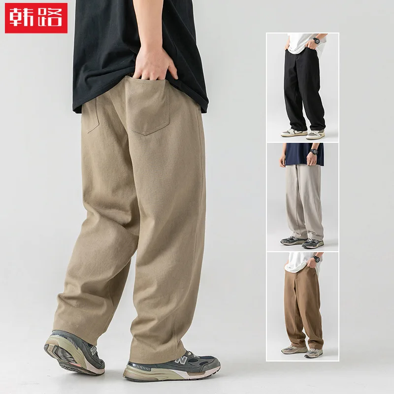 Novo algodão puro lavado calças casuais primavera nova tendência solto ajuste básico cor sólida calças casuais e livre moda 7o9c