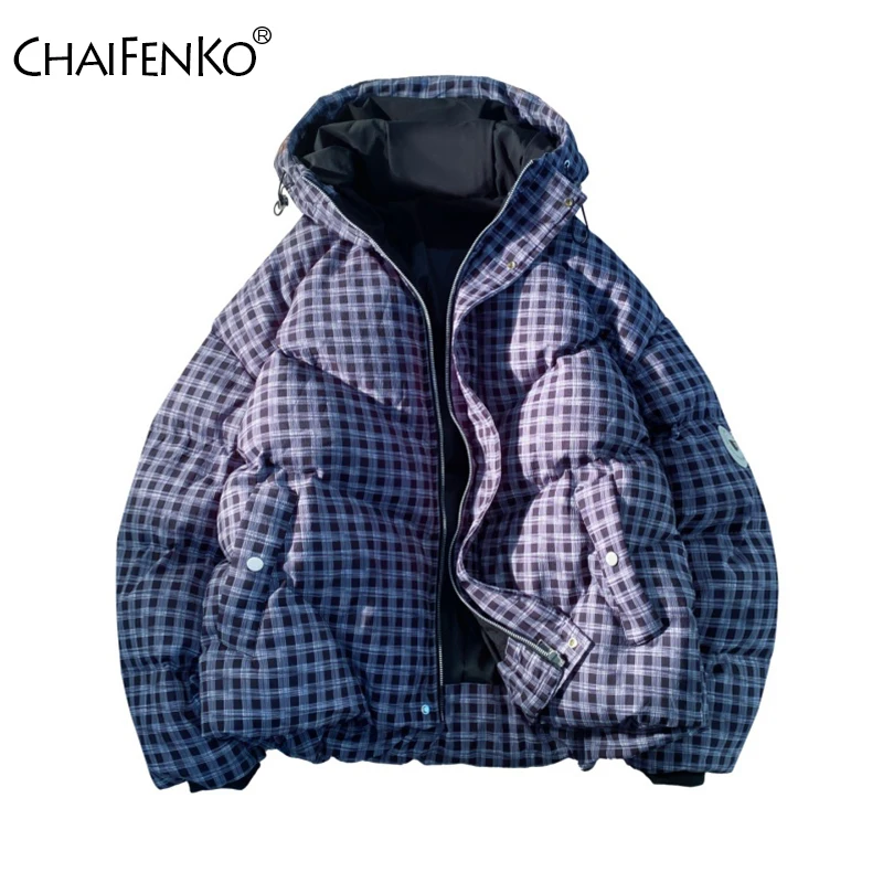 

New Retro Fashion Grid Men Jacket Winter Thicken Keep Warm Hooded Parka Outdoors Loose Comfortable Casual Versatile Men Coat