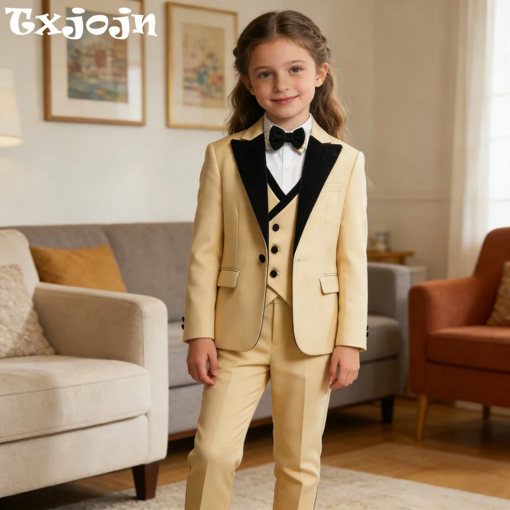 

Костюмы с бархатным воротником для девочек, комплект из 4 предметов, повседневная школьная одежда, модный классический смокинг для школьного хора, костюм премиум-класса
