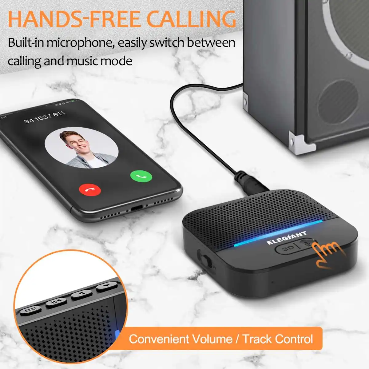 ELEGIANT BTI-036 bluetooth 5.0 HIFI Wireless Receiver Transmitter 3D Surround RCA Audio Adapter with Mic AUX USB Powered