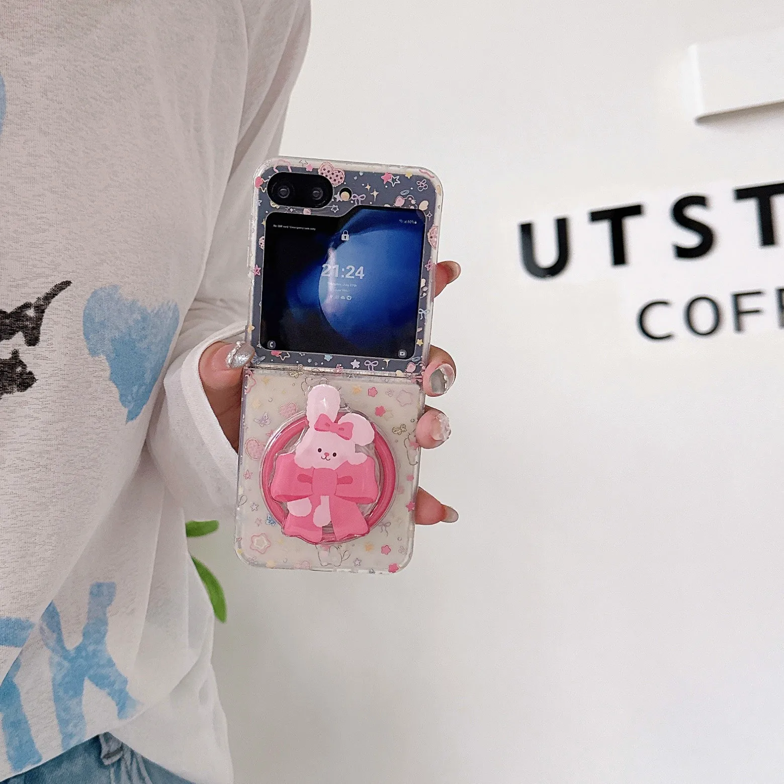 

Cute Cartoon Little Rabbit For Magsafe Stand Phone Case For Samsung Galaxy Z Flip7 6 5 4 3 with Magsafe Rabbit Shell Stand Case