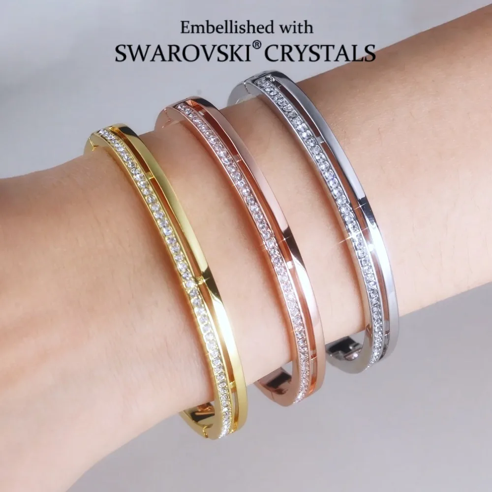 

Daisini Cuff Bangles Embellished with Swarovski Crystals for Women Trendy Quality Brass Bracelet for Female Jewelry Gift