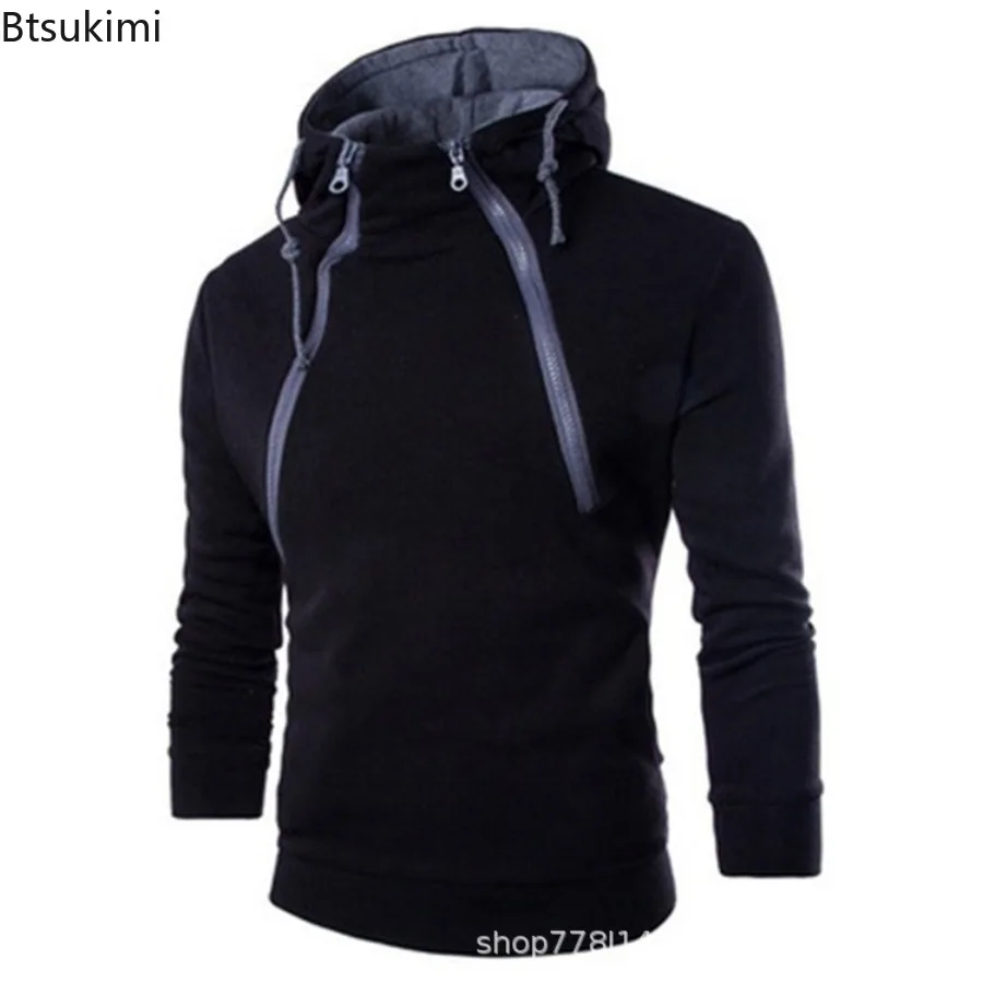 Fashion New Men's Hoodies Double Zipper Spliced Solid Sports Casual Standing Collar Pullover Men Outdoor Hooded Tops Sweatshirts