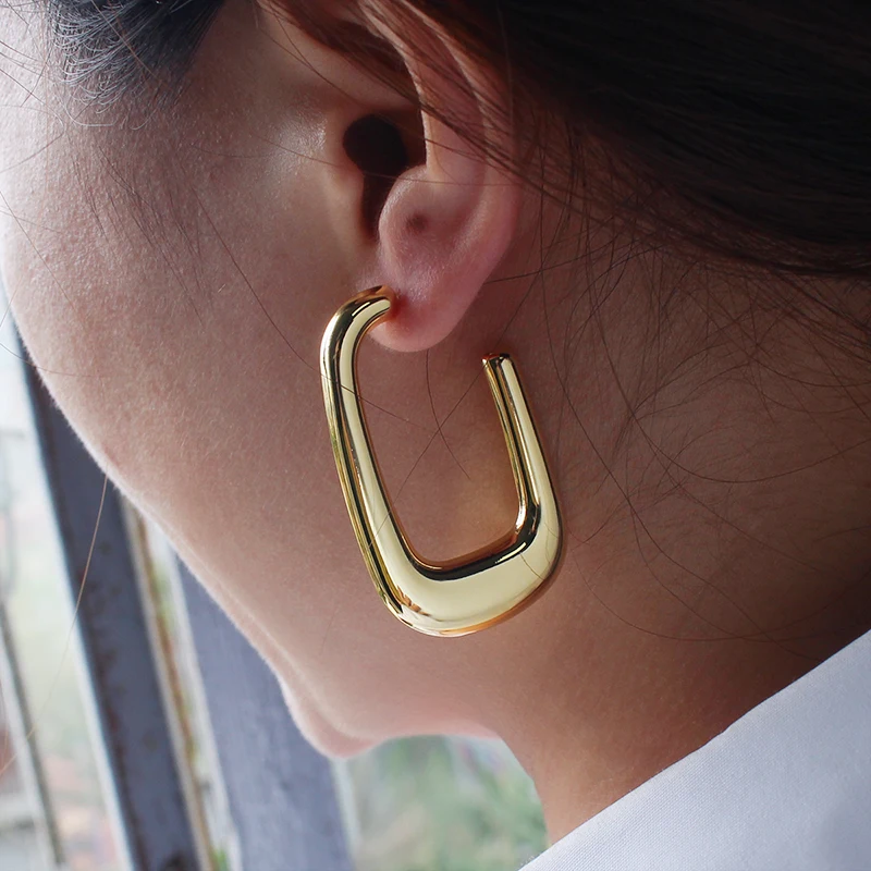 High Quality Lightweight Minimalist Gold Plated U-Shaped Chunky Hoop Earrings Fashion Simple Geometric Design for Party view 3
