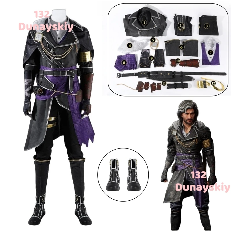 

New Fantasy Velsor Expedition Cosplay Costume Set for Men Halloween Uniform with Vest Shoe Covers Waist Bag Props