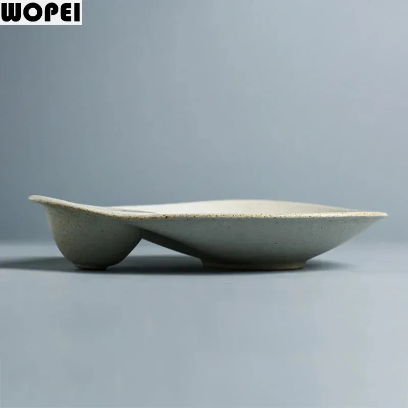 Irregular Coarse Pottery Plate Creative Dumpling Plate with Vinegar Dish Snack Plate Serving Plates Molecular Cuisine Tableware