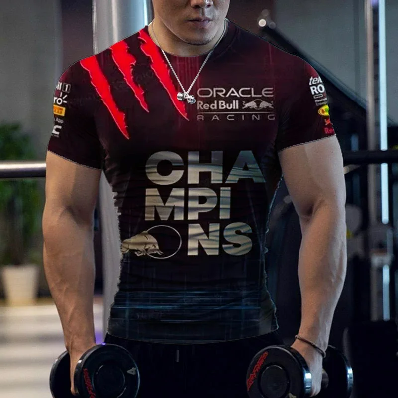 

Red Bull Mountain Bike Suit Summer Men's Gym Quick Dry T-shirt Fashion 3D Printed Red Bull Racing Pattern Adult Training Suit