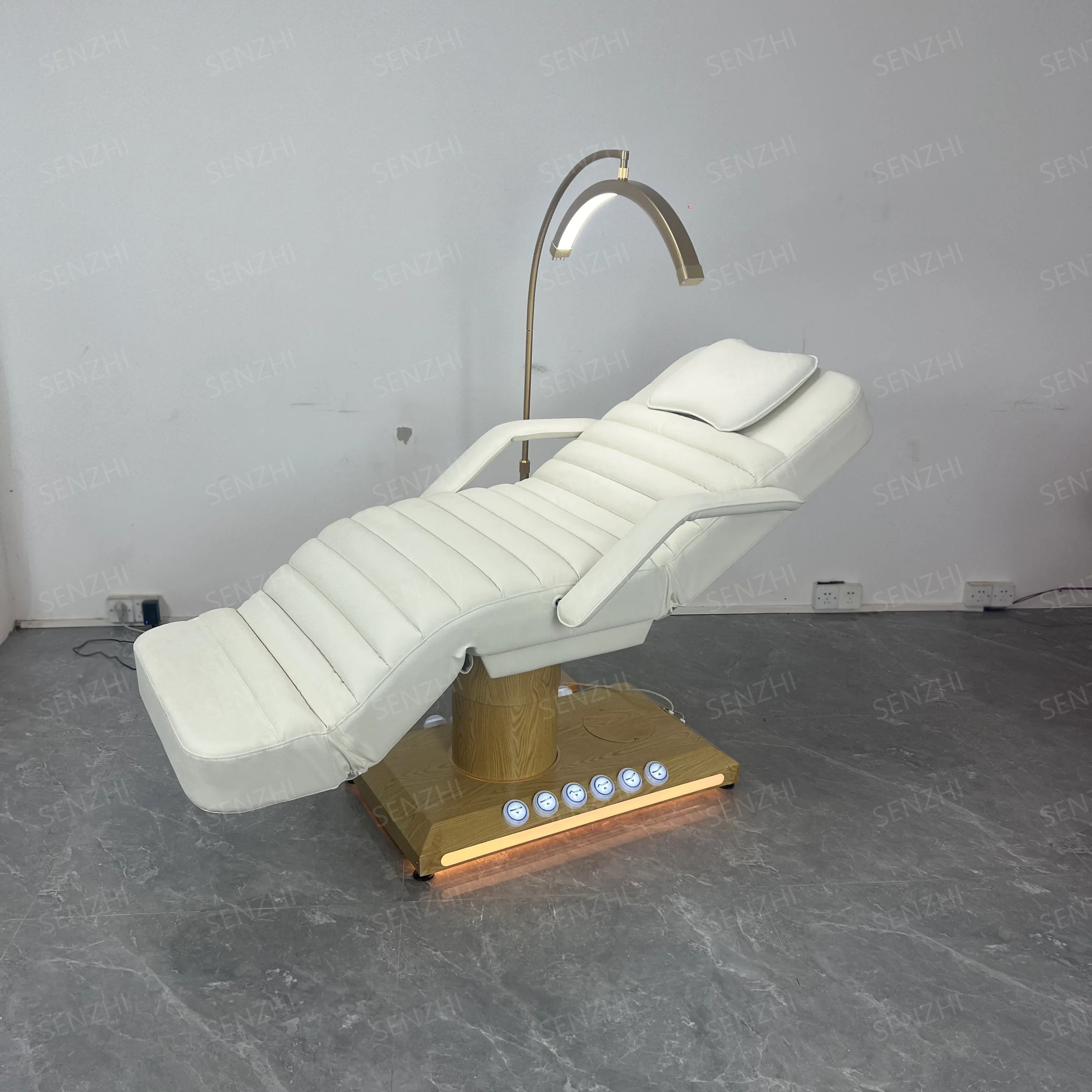 

Современная роскошная электрическая кровать с деревянным зерном на заказ, регулируемая кровать для лица, набор мебели для кровати для ресниц для салона красоты