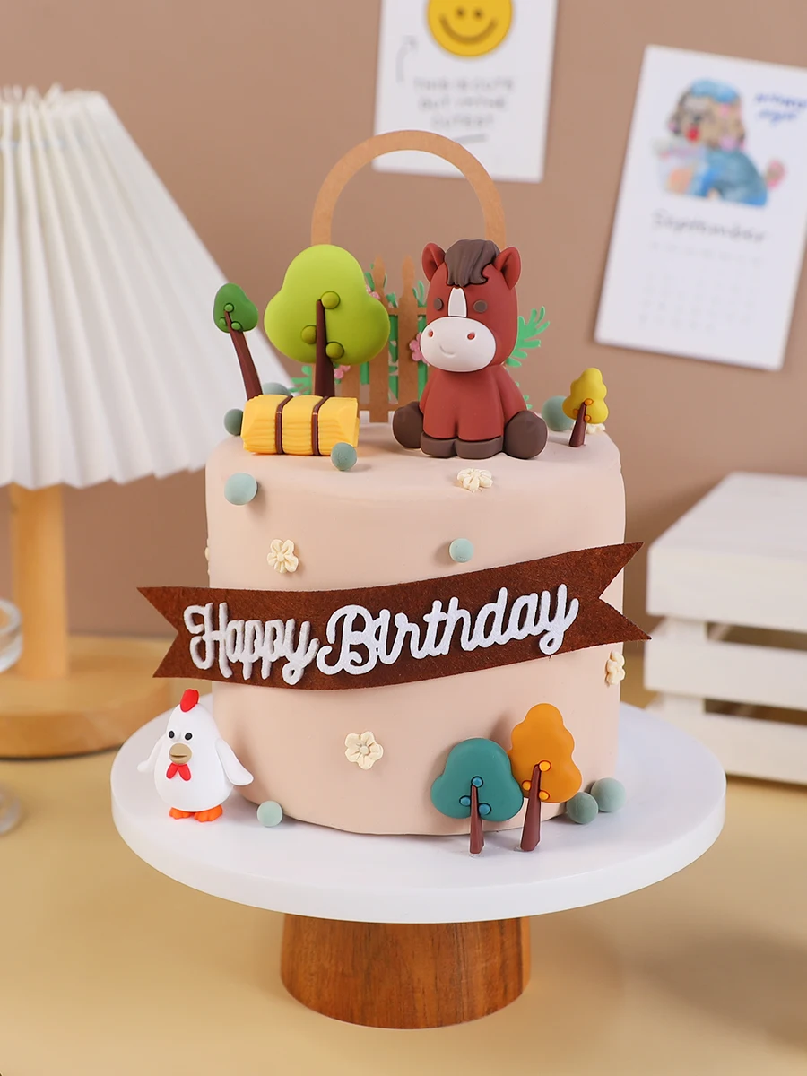 Farm Theme Animal Decorate Happy Birthday Cake Pony Chick Rural Life for Cake Toppers Baby Shower Baking Cupcake Supplies Gifts