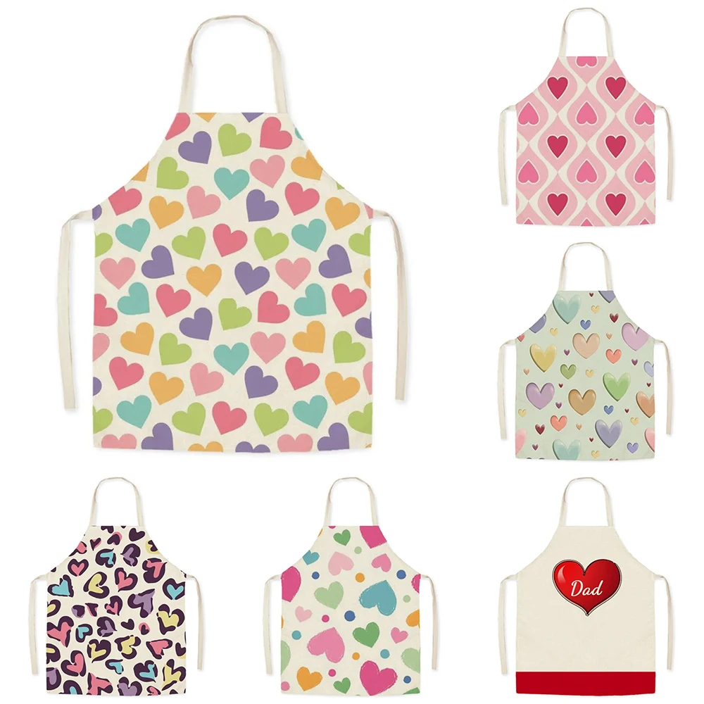 Cartoon Love Linen Work Apron Elements Printed Heart Forming People Kitchen Cooking Sleeveless Waist Apron