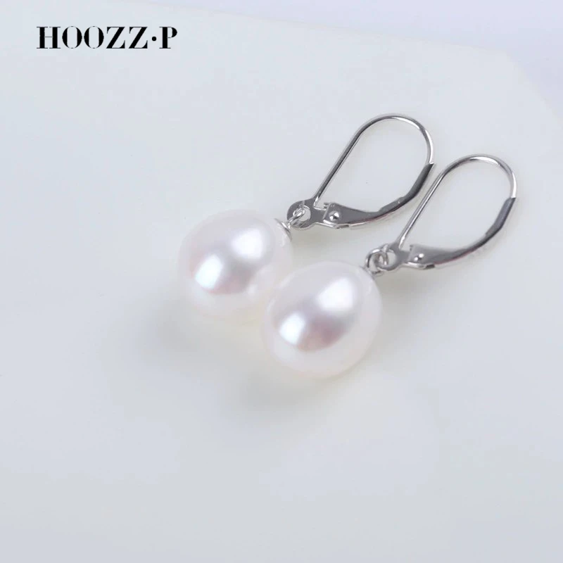 HOOZZ.P Pearl Drop Earrings 7-8mm AAA Quality Oval Shape Sterling Silver 925 Natural Cultured Freshwater Pearly Fine Jewelry Top