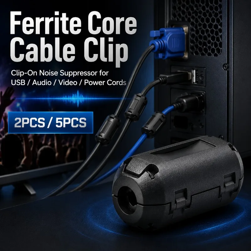 Mini 5mm Ferrite Core Noise Filter Clip-On Cable Ring EMI RFI Suppressor for Power Cord USB Audio Video Computer 2/5Pcs Cable