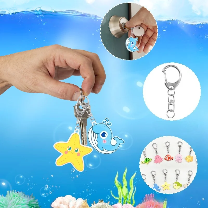 Marine Animal Keychain New Cartoon Acrylic Backpack  Pendant Decoration Birthday Gift for Boys and Girls Random Style 1pcs