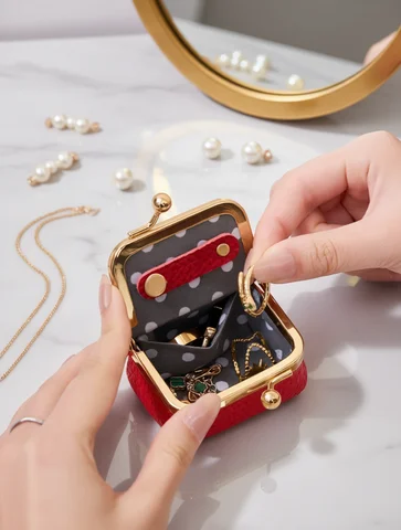New Mini Women's Solid Color PU Leather Jewelry Box Can Store Rings Necklaces Earrings Portable Coin Purse With Kiss Clasp