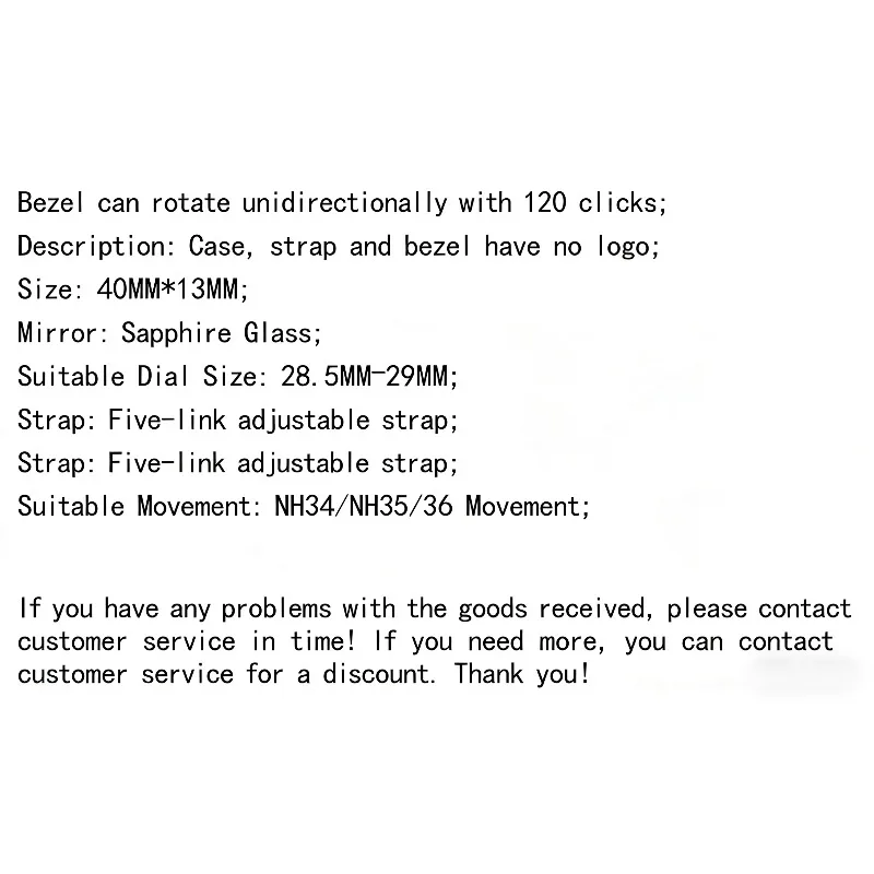 Watch accessories 40MM case strap + ring sapphire glass suitable for NH35 movement, yacht case